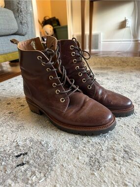 Women's Brown Leather Lace-Up Ankle Booties